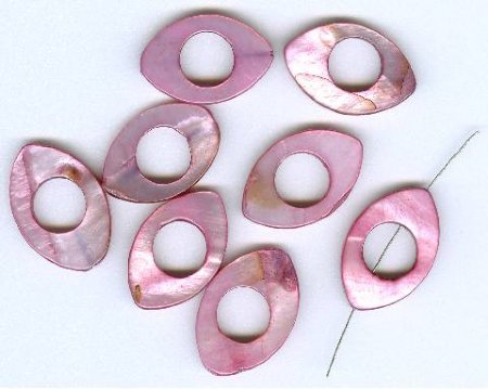 8 25x15mm Flat Cut-Out Oval Dark Rose Shell Beads