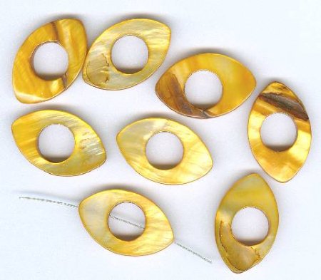 8 25x15mm Flat Cut-Out Oval Gold Shell Beads