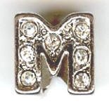 1 9mm Silver Slider with Rhinestones - Letter M