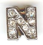 1 9mm Silver Slider with Rhinestones - Letter N