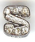 1 9mm Silver Slider with Rhinestones - Letter S
