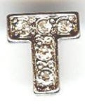 1 9mm Silver Slider with Rhinestones - Letter T