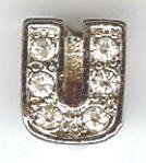 1 9mm Silver Slider with Rhinestones - Letter U