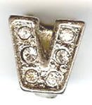 1 9mm Silver Slider with Rhinestones - Letter V