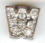 1 9mm Silver Slider with Rhinestones - Letter W