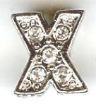 1 9mm Silver Slider with Rhinestones - Letter X