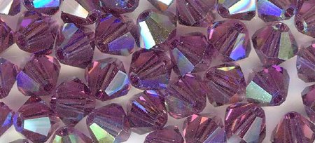 25, 4mm Amethyst AB Swarovski Bicone Beads
