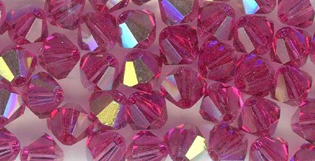 25 Fuchsia AB 4mm Bicone Swarovski
