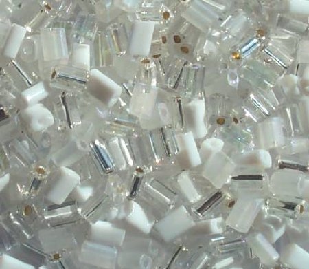 50g 5x4x2mm White and Clear Multi Mix Tile Beads