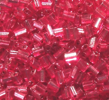 50g 5x4x2mm Raspberry Silver Lined Tile Beads