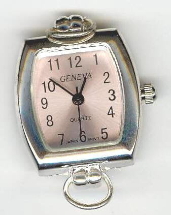 1 29x22mm Watch Face Two Loop Rectangle Silver Tone with Champagne Face
