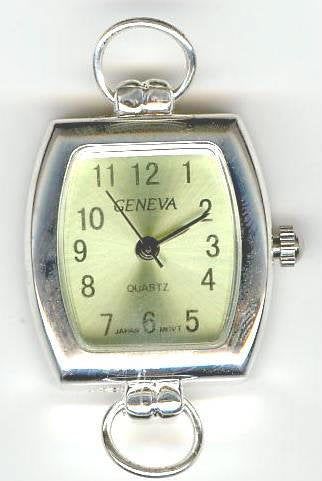 1 29x22mm Watch Face Two Loop Rectangle Silver Tone with Light Green Face