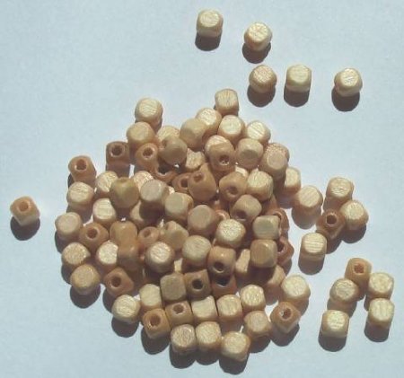 100 5mm Rounded Edge Natural Cube Wood Beads