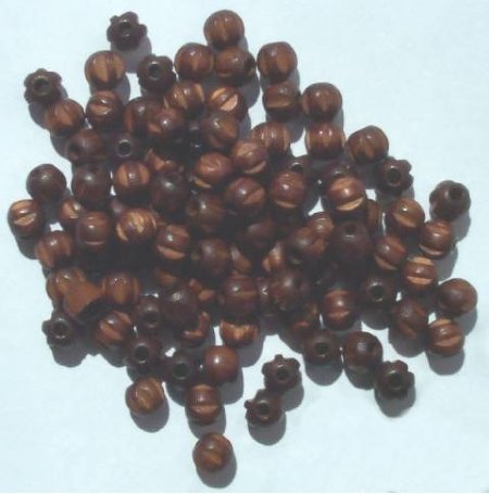 100 6mm Dark Brown Round with Ridges Wood Beads