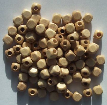 100 7mm Rounded Edge Natural Cube Wood Beads