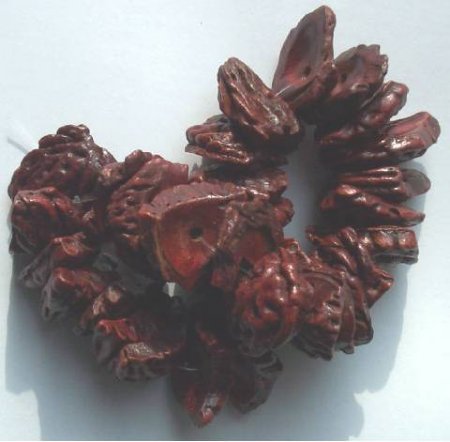 8 inch Strand of Walnut Shell Dyed & Polished Red