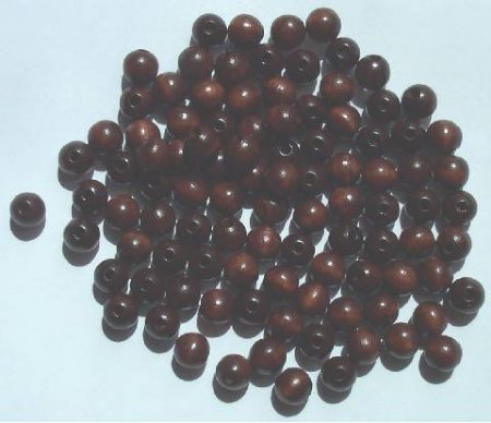 100 8mm Dark Brown Round Wood with 2mm Hole