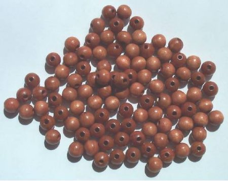 100 8mm Light Brown Round Wood with 2mm Hole