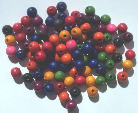 100 8mm Dark Multi Mix Color Round Wood with 2mm Hole