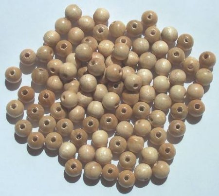100 8mm Natural Round Wood with 2mm Hole