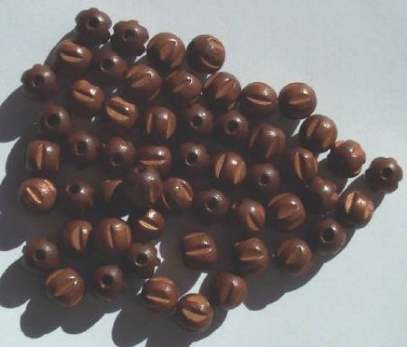 50 8mm Dark Brown Ridged Round Wood Beads
