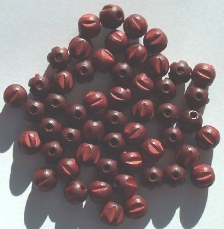 50 8mm Mahogany Ridged Round Wood Beads
