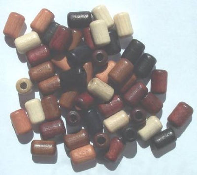 50 9x6mm Mixed Tube (3mm hole) Wood Beads