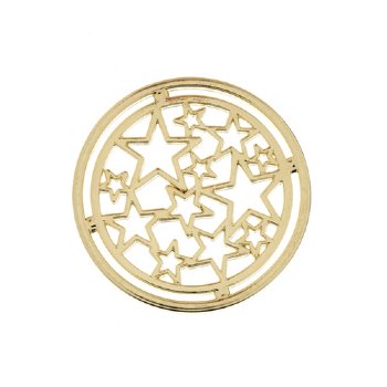 1, 22mm Beadwork Gold Plated Cricle With Stars Pendant / Link