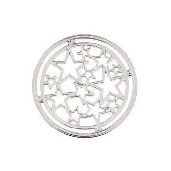 1, 22mm Beadwork Silver Plated Cricle With Stars Pendant / Link