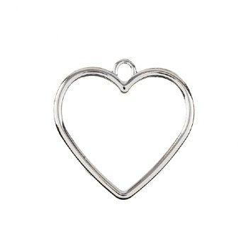 1, 25mm Beadwork Silver Plated Heart Pendant / Link