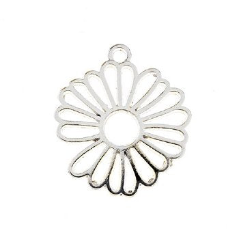 1, 28x25mm Beadwork Silver Plated Flower Pendant / Link