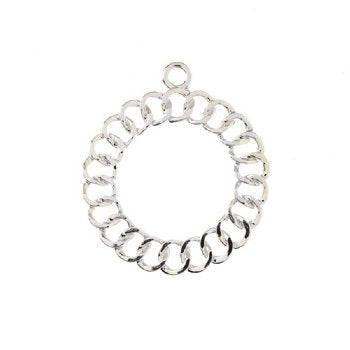 1, 32x28mm Beadwork Silver Plated Chain Circle Pendant / Link