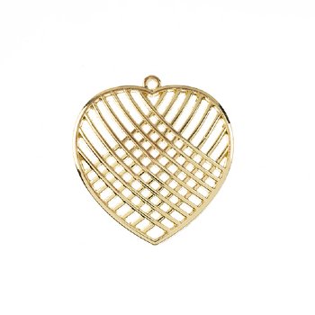 1, 31mm Beadwork Gold Plated Crossed Heart Pendant / Link