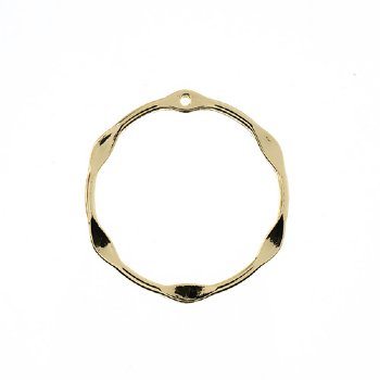 1, 33mm Beadwork Gold Plated Partly Flattened Cicle Pendant / Link
