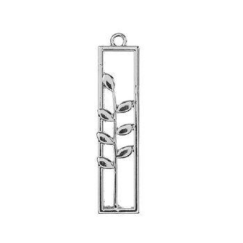 1, 34x8mm Beadwork Silver Plated Branch with Leaves Pendant / Link