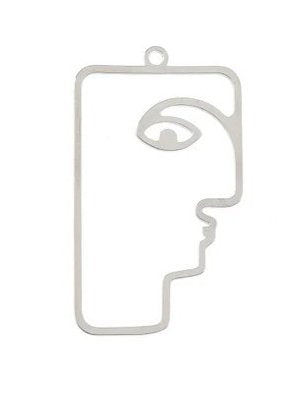 1, 40.5x22.5mm Beadwork Silver Plated Face Pendant / Link