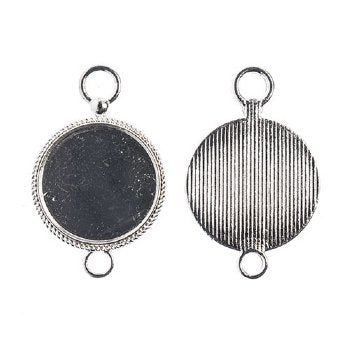 Pack of 3, 38x24mm Bright Silver Round Rope Bezel Frame Links
