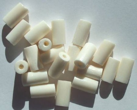 20 13x7mm White Tube Worked on Bone Beads