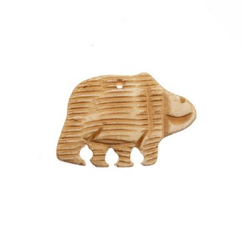 1, 23x32mm Carved Antique Beige Walking Bear Worked on Bone Pendant