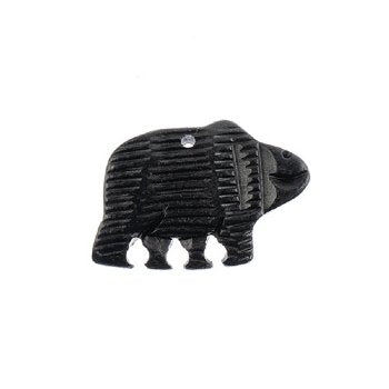 1, 23x32mm Carved Black Walking Bear Worked on Bone Pendant