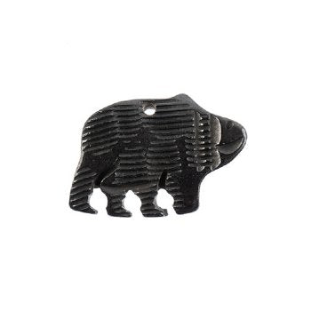 1, 23x32mm Carved Dark Grey Walking Bear Worked on Bone Pendant