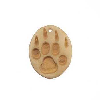1, 32x25mm Carved Oval Antique Beige Bear Paw Worked on Bone Pendant