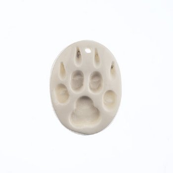 1, 32x25mm Carved Oval White Bear Paw Worked on Bone Pendant