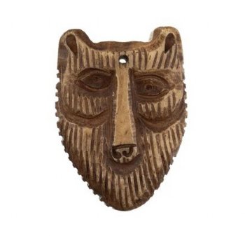 1, 45.7x29.9mm Carved Beige Brown Wolf Face Worked on Bone Pendant