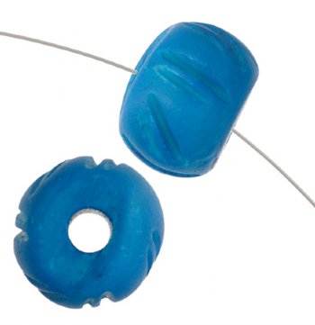 10, 9x10mm Dyed Turquoise Carved Worked on Bone Spacer Beads