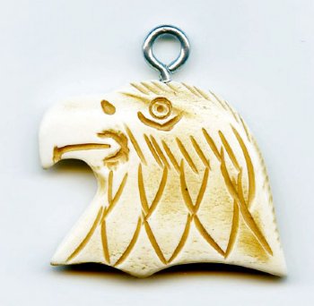 1 22x31mm Antiqued Carved Eagle Head Worked on Bone Pendant
