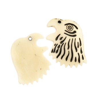 1, 41x313mm Carved White with Burnt Relief Eagle Head Worked on Bone Pendant