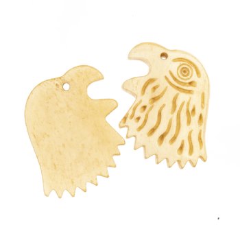 1, 41x313mm Carved Antique Beige Eagle Head Worked on Bone Pendant