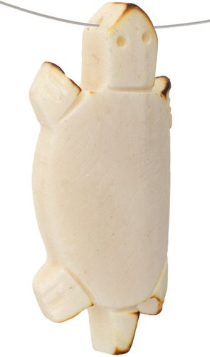 1, 51mm White Carved Turtle With Burnt Edges Worked on Bone Pendant