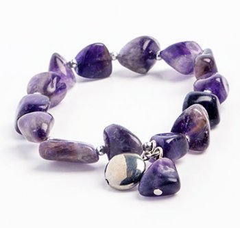 Amethyst Nugget Stretch Bracelet with Antique Silver Disk Charm